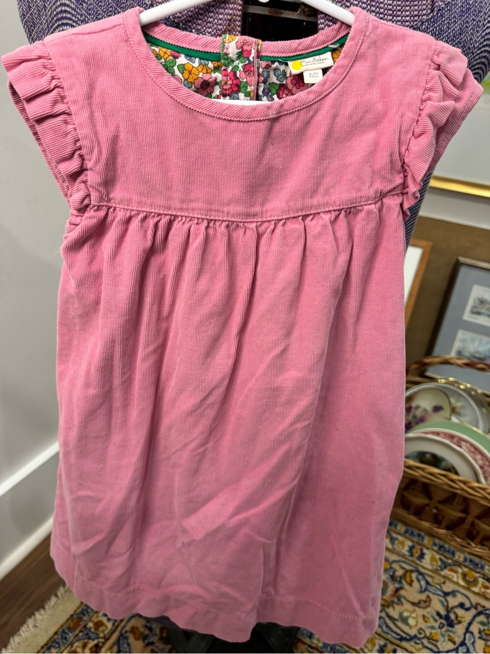 Mini Boden Pink Corduroy Dress with Floral Trim